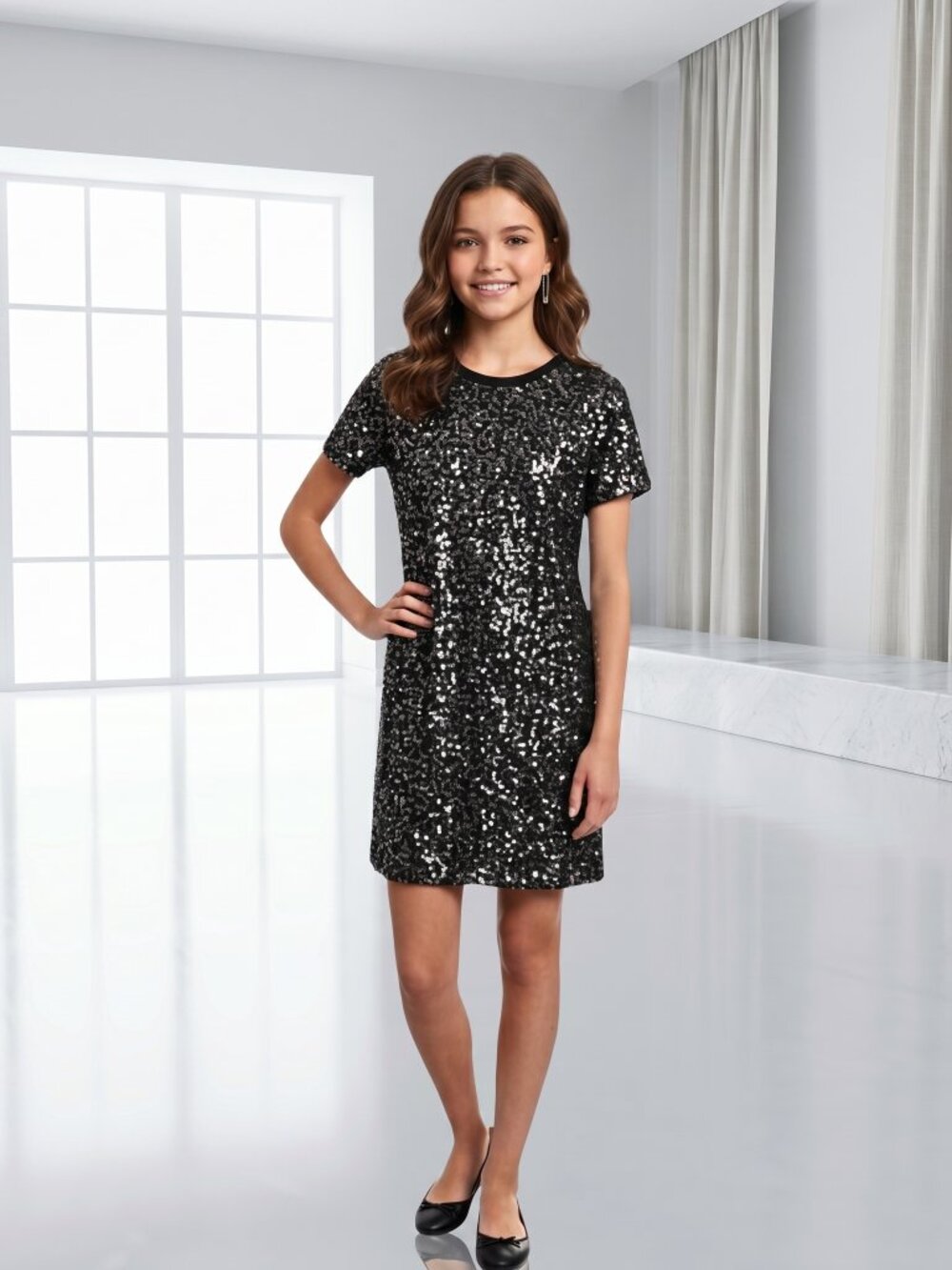 Nordstrom Treasure & Bond Sequin T-Shirt Dress Black Silver Sparkle XL 14/16 NWT